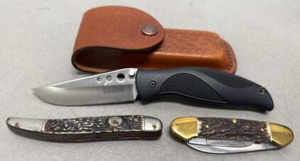 Kershaw Ken Onion 1550ST Folding Knife w/ Leather Sheath, 2 Traditional Pocket Knives, 3 Total