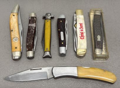 Vintage Queen, Imperial, and Collectible Folding Pocket Knives Lot, Bone & Stag Handles, Multiple Patterns