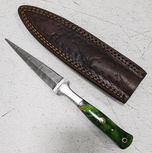 (1) Fixed Blade Damascus Steel Double Sided Dagger With Resin Handle And Sheath