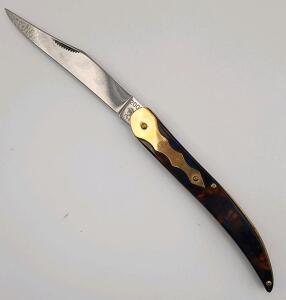 (1) Bulldog Brand Blue And Tortoiseshell Pattern Folding Pocket Knife