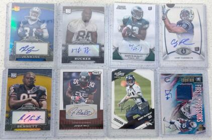 8 NFL Rookie Autograph Cards Patch/Auto Lot: Jenkins, Fleener, Fountain, McNutt, Bennett & More