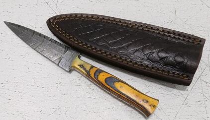 (1) Fixed Blade Damascus Steel Double Sided Dagger With Wood Handle And Sheath