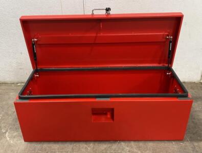 39" Steel Lockable Tool Storage Chest Red, Gas Struts, Padlock, Weather-Sealed, Handles