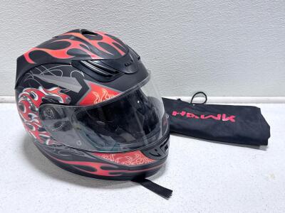 Hawk Full-Face Motorcycle Helmet, Black/Red Flame Graphics, DOT Approved Size L