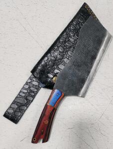 (1) Fixed Blade Cold Steel Kitchen Cleaver With Wood Handle And Sheath
