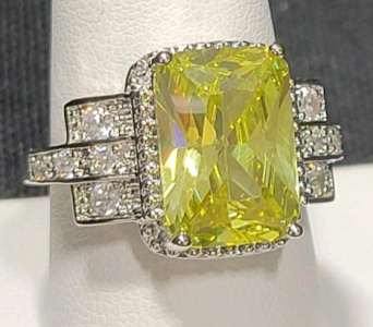 Size 9 Yellow Citrine Faceted Emerald Cut Ring