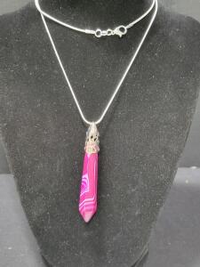 Pink Striped Agate Hexagonal Shaped Necklace