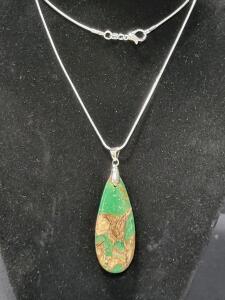 Green & Gold Sea Sediment Jasler Teardrop 24" Necklace