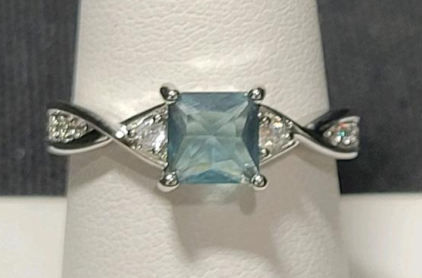 Size 8 Faceted Square Cut Aquamarine Gemstone .925 Ring