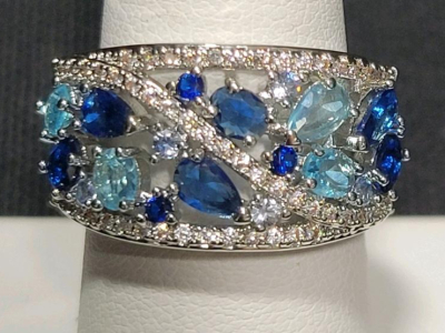 Size 8 Blue Sapphire & Aquamarine Ring