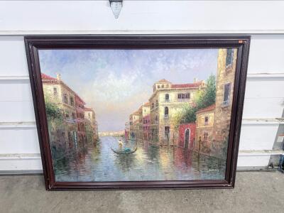 Framed Oil Painting of Venetian Canal Scene Signed "Alpini"