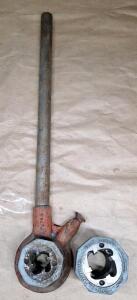 (1) Vintage Threading Machine W/ Handle & (2) Dies