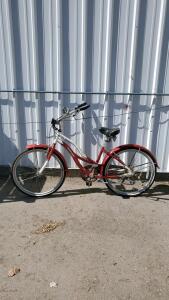 Raleigh Retroglide Step Thru Cruiser Bicycle, 26" Wheels, Single-Speed, Coaster Brake, Red/White