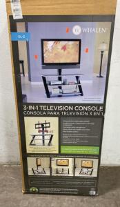 Whalen XL-2 3-in-1 TV Stand, Supports Up to 65" TVs, 135 lbs Capacity, Black/Silver Finish New in Box