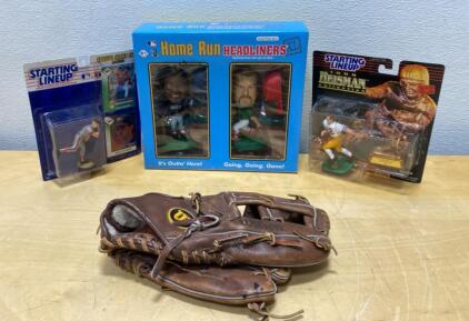 Sports Collectibles Lot: Starting Lineup 1998 Heisman, Griffey Jr./McGwire Bobbleheads, Wilson Glove
