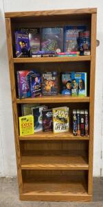 5-Shelf Oak Veneer Bookshelf, Adjustable Shelves, 72" H x 30.5" W x 10.63" D with Star Wars and Star Trek Books