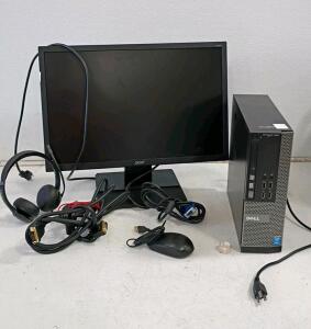 Dell Optiplex 7020 SFF Core i7 Desktop with Acer Monitor, Mouse, Headset, and Cables Bundle , tested and powers on.