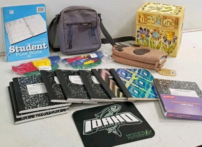 Large School & Office Supply Lot: 9 Notebooks, Planner, Bags, Mousepad, Novelty, More