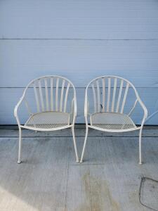 Pair of White Metal Patio Chairs &ndash; 22" x 21" x 33", Weather-Resistant, Stackable