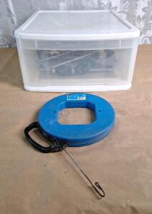 (1) IDEAL 50-Foot Steel Fish Tape, Model #31-033 & (1) Clear Storage Drawer