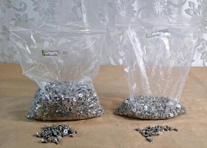 (1) 500+ Count Bag Of 10-32 X 1/2 Stainless Steel Hex Flat Head Machine Screws & (1) 200+ Count Bag Of 10-32 X 3/8 Stainless Steel Phillips Flat Head Machine Screws