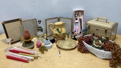 Vintage Collectibles Lot &ndash; Disney Mickey & Minnie, Rooster Pitcher, Faux Grapes, Decor Mix