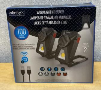 Infinity X1 Rechargeable Worklight with Bluetooth Speakers, Pack of 2 - Sealed Box