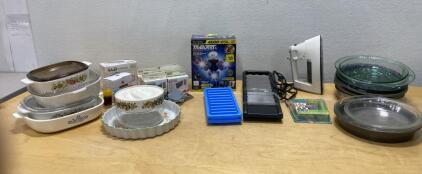 Vintage CorningWare & Pyrex Kitchenware Lot with Bell + Howell TriBurst LED Light
