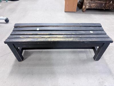 Black Wooden Slat Bench 48"x14"x18", Seats 2&ndash;3, All-Wood Distressed Finish, No Backrest