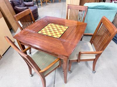 Multi-Game Wood Table & 4 Chairs Set with Inlaid Chess/Checkers Board and Backgammon Surface
