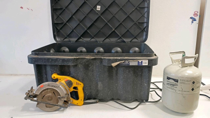 DEWALT 7-1/4" Circular Saw, Ameri-Pure R410A 25lb Cylinder, Smart Bin 27 Gal Utility Container