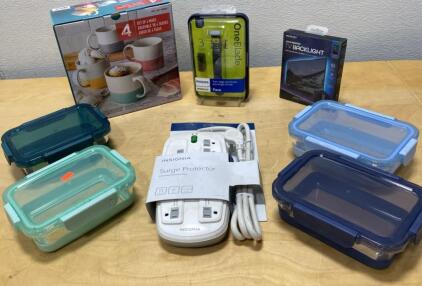 Household Bundle: Insignia Surge Protector, Philips OneBlade, Monster TV Light, Mugs, Storage Set
