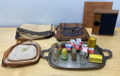 Vintage Schilling & Colman's Spice Tin Collection, Ornate Tray, Salt Pepper Shakers, Retro Bags