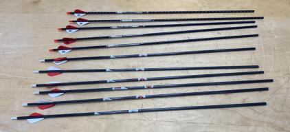 Set of 12 Carbon Fiber 340 Spine Arrows, 30" Shafts, 3" Vanes, No Tips, Press-fit Nocks
