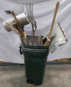 Large Bundle of 9+ Yard Tools & 32-Gallon Bin &ndash; Rakes, Shovels, Snow Shovels, Hoe