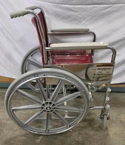 Sunmark SM-E1000 Manual Wheelchair, Red Vinyl Seat, Chrome Frame, McKesson, Foldable