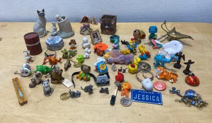 Large Lot of 50+ Collectible Figurines, Toys & Trinkets &ndash; Ceramic, Plastic, Metal Animals, Novelty Items