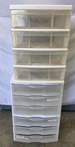 Sterilite 3-Drawer Plastic Storage Units &ndash; Set of 3, Stackable, White Frame with Clear Drawers