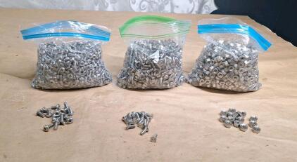 (1) 200+ Count Bag Of Stainless Steel Phillips Machine Screws, (1) 200+ Count Bag Of Stainless Steel Flathead Machine Screws & (1) 200+ Count Bag Of Stainless Steel Hex Nuts W/ Lock Washers