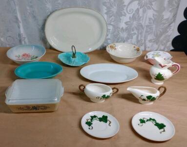 (1) Vintage Pyrex Casserole Dish W/ Lid, (4) Pieces Of Vintage Poppytrail California Ivy China & (8) Assorted Pieces Of Vintage China Dishware