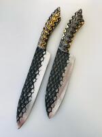 Custom Handmade Chef Knife Set &ndash; Damascus Steel Blades, Exotic Olive Wood & Resin Handles
