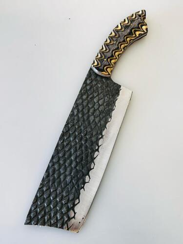 Custom Nakiri Chef&rsquo;s Knife, Forged Fish-Scale Blade, Artistic Pattern Handle, Full Tang
