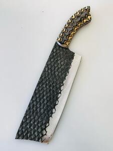 Custom Nakiri Chef&rsquo;s Knife, Forged Fish-Scale Blade, Artistic Pattern Handle, Full Tang