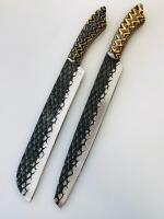 Custom Handmade Chef Knives Set &ndash; Artistic Pattern Handles, Textured Blades, Full Tang Construction