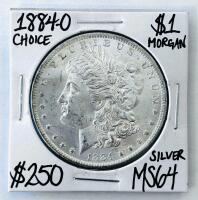 1884 Morgan Silver Dollar MS64, Possibly New Orleans Mint, Choice Uncertified, 90% Silver