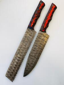 Handmade Damascus Steel Chef's And Bread Knives With Custom Handles