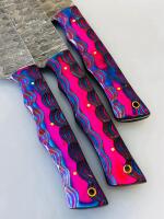 Damascus Chef Knife Set &ndash; 3Pc, 67-Layer Blades, Resin Handles, Full Tang, Psychedelic Colors - 2