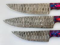 Damascus Chef Knife Set &ndash; 3Pc, 67-Layer Blades, Resin Handles, Full Tang, Psychedelic Colors - 3