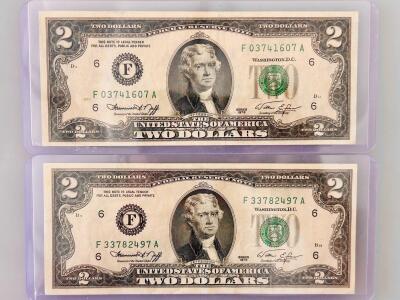 (2) 1976 Series $2 Federal Reserve Notes, Atlanta, Jefferson Portrait, Consecutive Serial Numbers