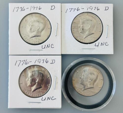 1976-D Kennedy Half Dollar Set, UNC, Bicentennial, Denver Mint, 4-Coin Lot